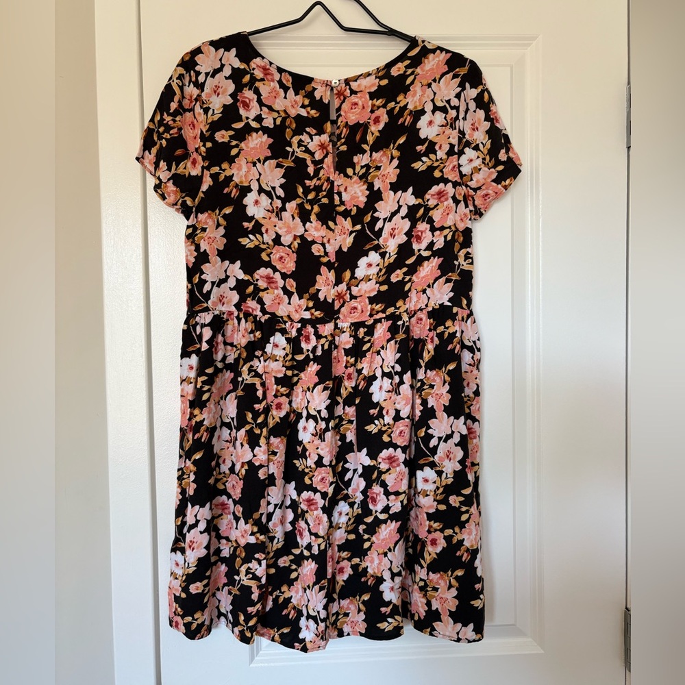 Forever 21 Black Dress with Pink and Peach Floral